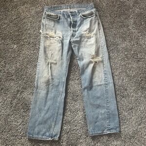 Vintage Levi's 501 Jeans Mens 32x28 Blue‎ Raw Denim 0000 USA 80s Distressed